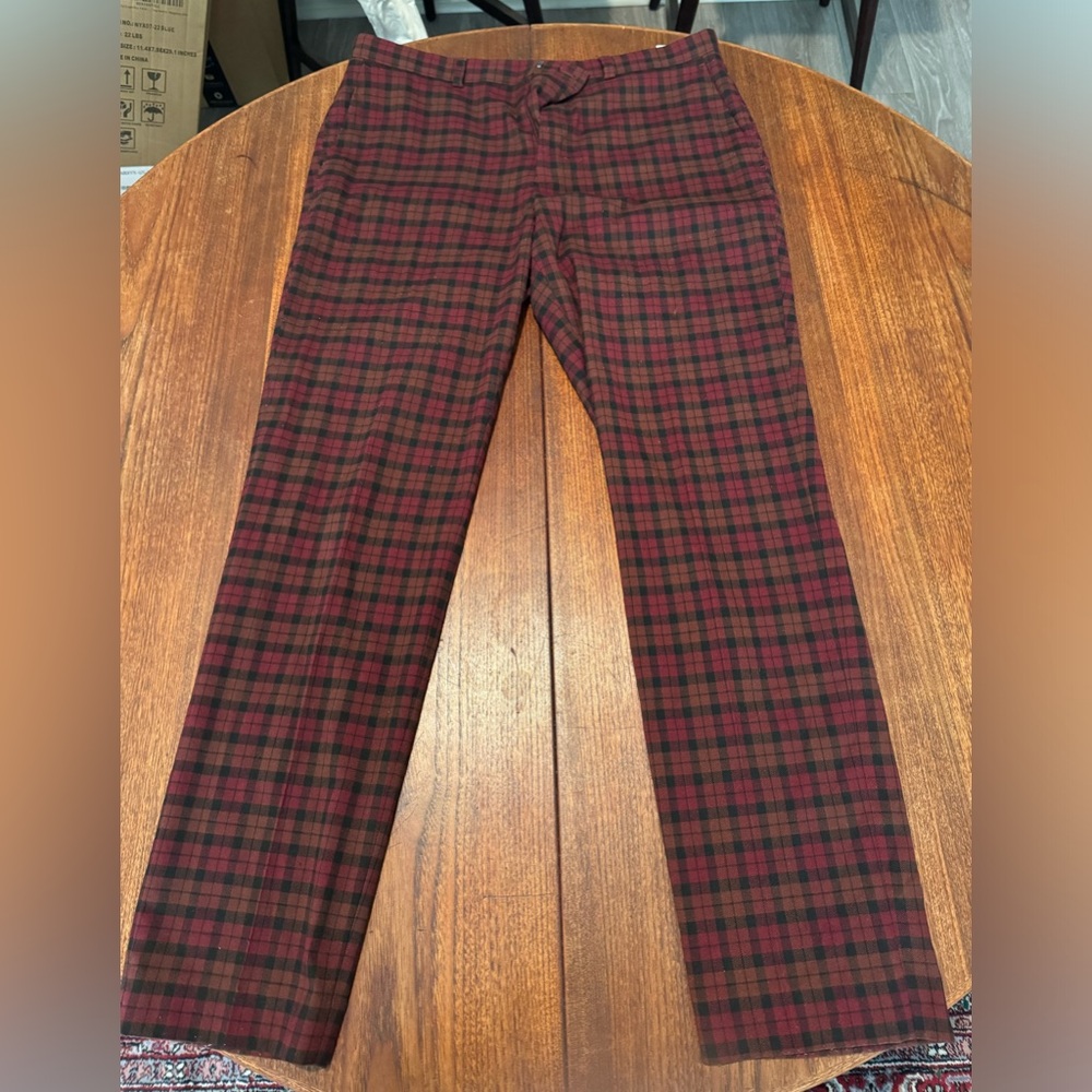 Men’s Plaid Pants - Red & Black Size 34